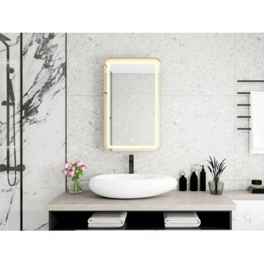 Rectangle Medicine Cabinet Mirror Bathroom Mirror with Storage Wall Mounted Medicine Mirror Cabinet with LDE, Golden