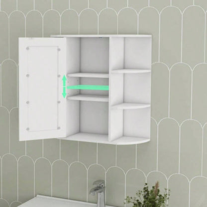Bathroom Medicine Cabinet with Mirror, Wall Mounted Bathroom Cabinet with Mirror Door, 6 Open Shelves, 3 Adjustable Shelves Bathroom Living Room Laundry Bedroom - White