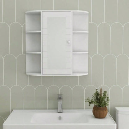 Bathroom Medicine Cabinet with Mirror, Wall Mounted Bathroom Cabinet with Mirror Door, 6 Open Shelves, 3 Adjustable Shelves Bathroom Living Room Laundry Bedroom - White