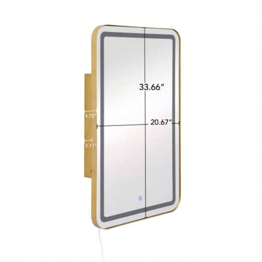 Rectangle Medicine Cabinet Mirror Bathroom Mirror with Storage Wall Mounted Medicine Mirror Cabinet with LDE, Golden