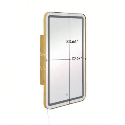 Rectangle Medicine Cabinet Mirror Bathroom Mirror with Storage Wall Mounted Medicine Mirror Cabinet with LDE, Golden