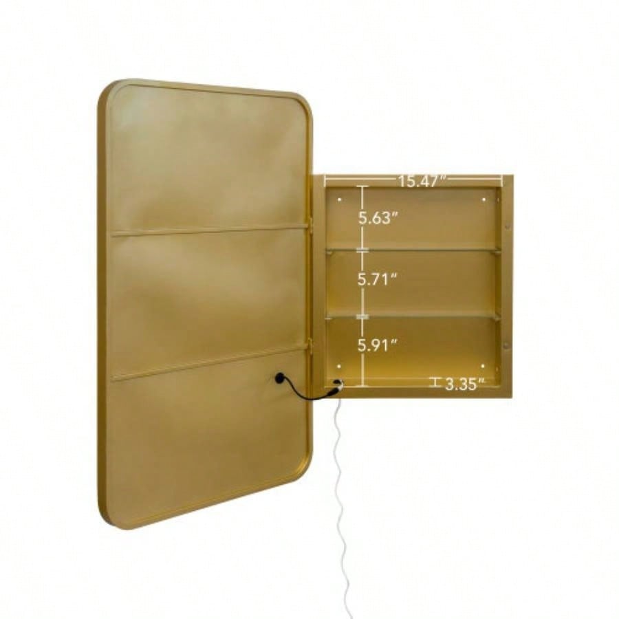 Rectangle Medicine Cabinet Mirror Bathroom Mirror with Storage Wall Mounted Medicine Mirror Cabinet with LDE, Golden