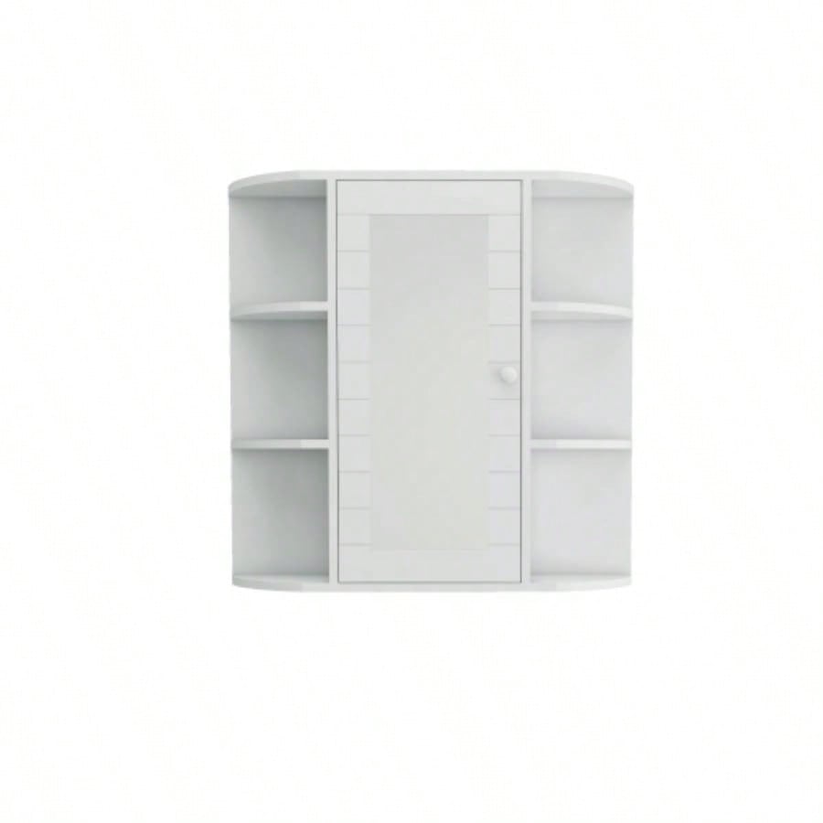 Bathroom Medicine Cabinet with Mirror, Wall Mounted Bathroom Cabinet with Mirror Door, 6 Open Shelves, 3 Adjustable Shelves Bathroom Living Room Laundry Bedroom - White
