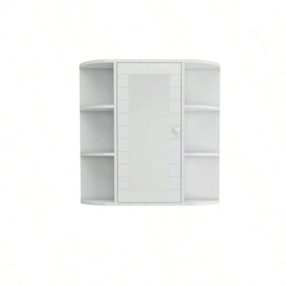 Bathroom Medicine Cabinet with Mirror, Wall Mounted Bathroom Cabinet with Mirror Door, 6 Open Shelves, 3 Adjustable Shelves Bathroom Living Room Laundry Bedroom - White