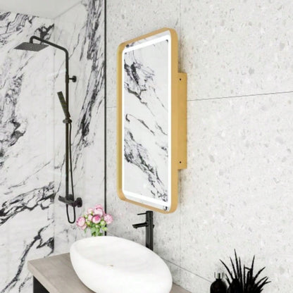 Rectangle Medicine Cabinet Mirror Bathroom Mirror with Storage Wall Mounted Medicine Mirror Cabinet with LDE, Golden