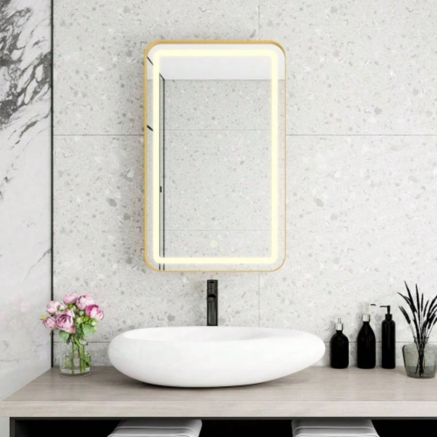 Rectangle Medicine Cabinet Mirror Bathroom Mirror with Storage Wall Mounted Medicine Mirror Cabinet with LDE, Golden
