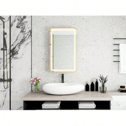 Rectangle Medicine Cabinet Mirror Bathroom Mirror with Storage Wall Mounted Medicine Mirror Cabinet with LDE, Golden