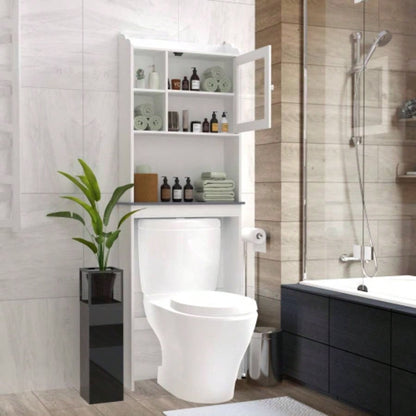 Modern Over Toilet Space Saver Organization Wood Storage Cabinet Home, Bathroom - White