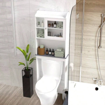 Modern Over Toilet Space Saver Organization Wood Storage Cabinet Home, Bathroom - White