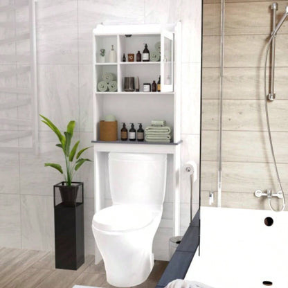 Modern Over Toilet Space Saver Organization Wood Storage Cabinet Home, Bathroom - White