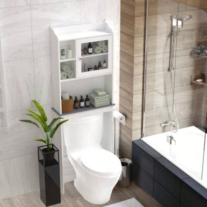 Modern Over Toilet Space Saver Organization Wood Storage Cabinet Home, Bathroom - White