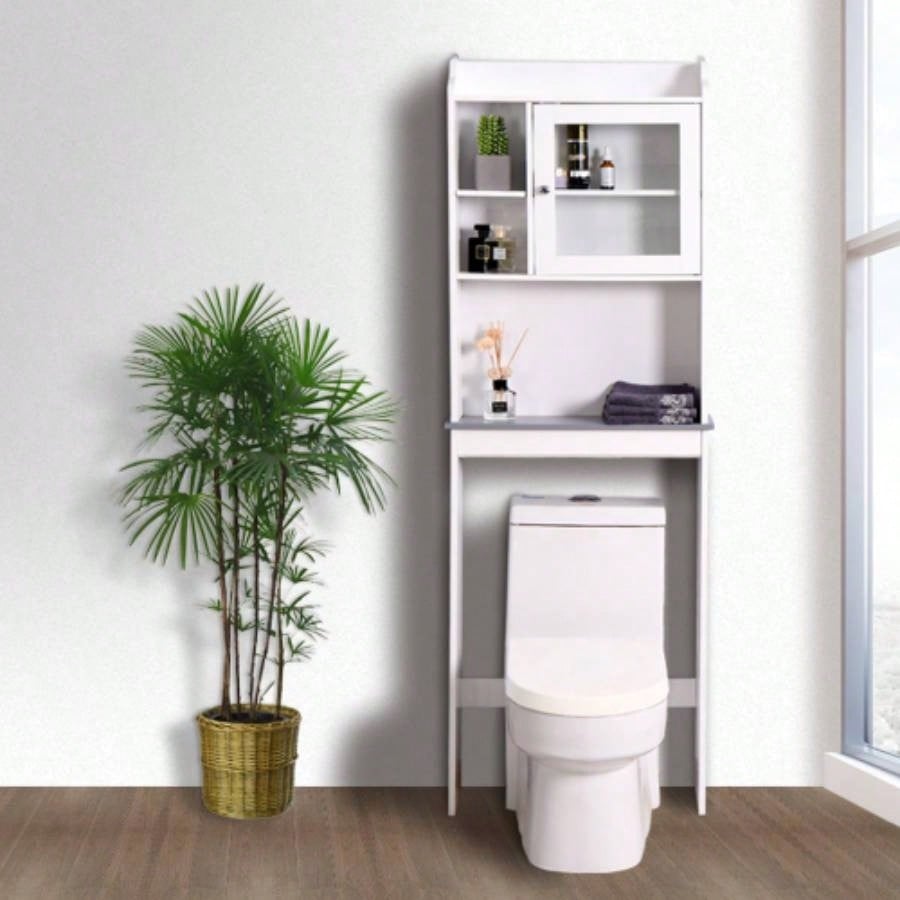 Modern Over Toilet Space Saver Organization Wood Storage Cabinet Home, Bathroom - White