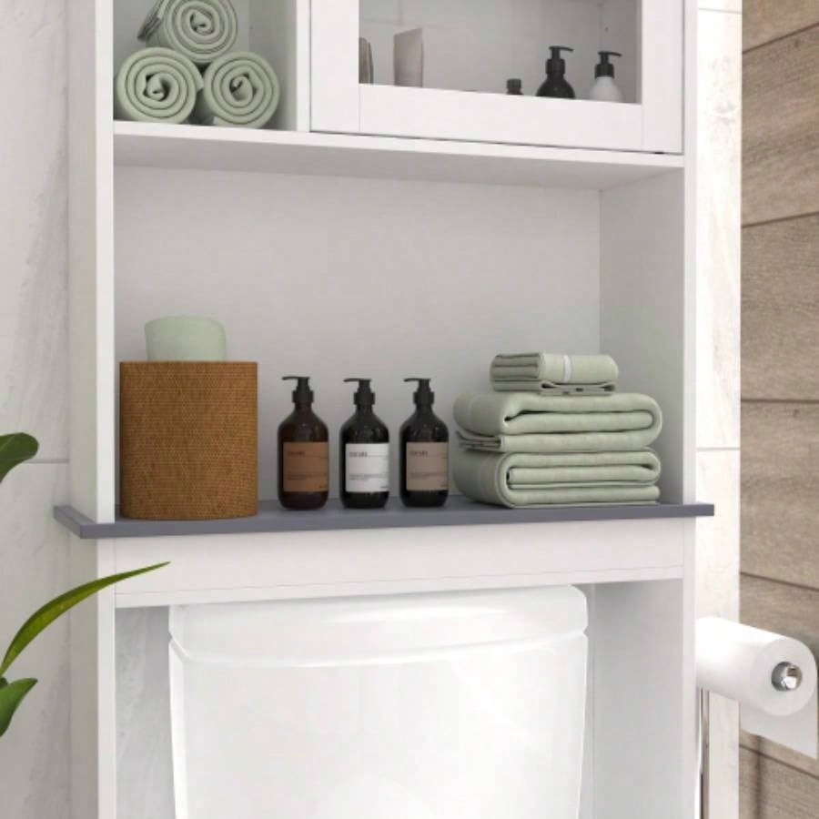 Modern Over Toilet Space Saver Organization Wood Storage Cabinet Home, Bathroom - White