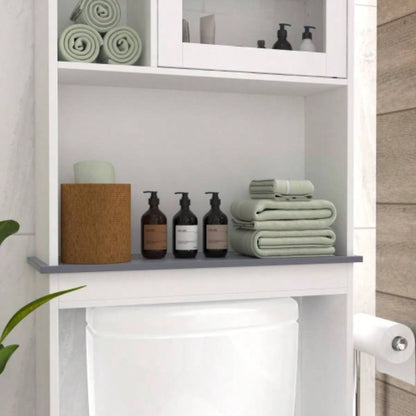 Modern Over Toilet Space Saver Organization Wood Storage Cabinet Home, Bathroom - White