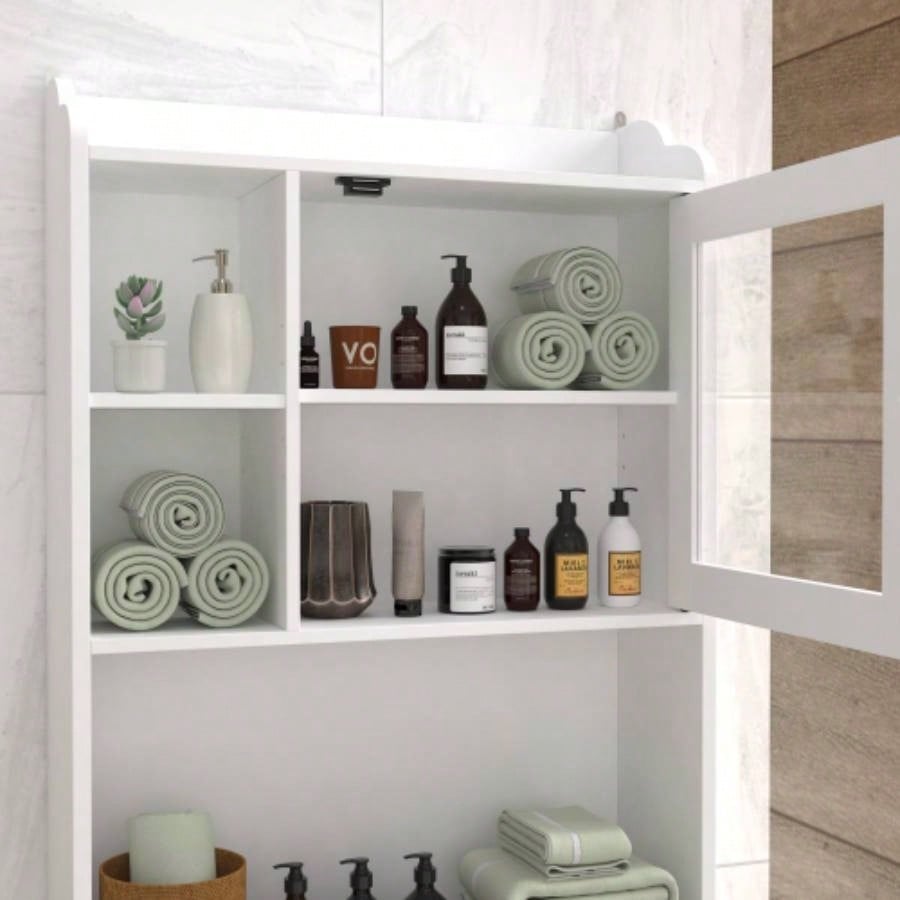 Modern Over Toilet Space Saver Organization Wood Storage Cabinet Home, Bathroom - White