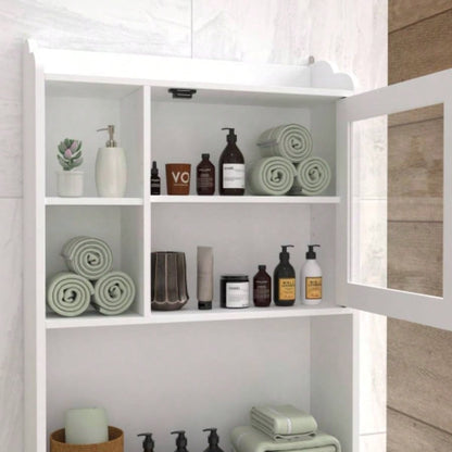 Modern Over Toilet Space Saver Organization Wood Storage Cabinet Home, Bathroom - White