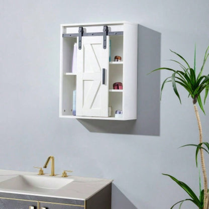 Wood wall - mounted storage cabinet, 5 - layer toilet bathroom storage cabinet, multifunctional cabinet with adjustable door, white