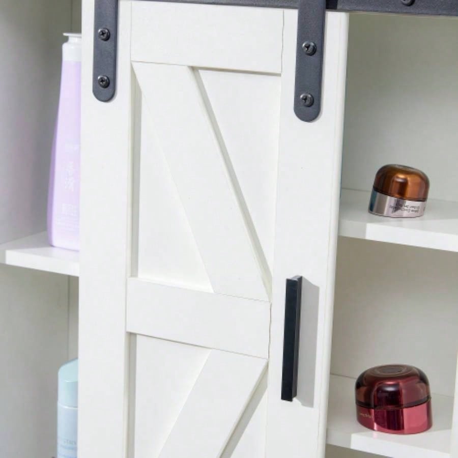 Wood wall - mounted storage cabinet, 5 - layer toilet bathroom storage cabinet, multifunctional cabinet with adjustable door, white