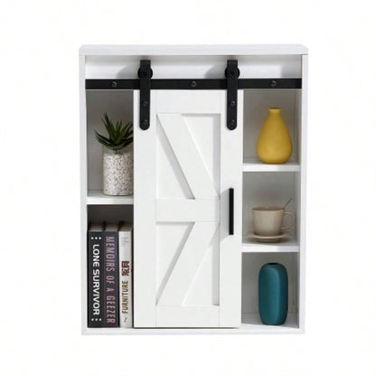 Wood wall - mounted storage cabinet, 5 - layer toilet bathroom storage cabinet, multifunctional cabinet with adjustable door, white