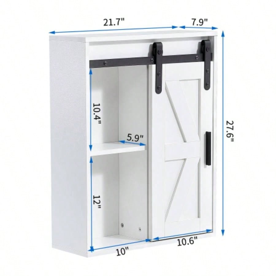 Wood wall - mounted storage cabinet, 5 - layer toilet bathroom storage cabinet, multifunctional cabinet with adjustable door, white
