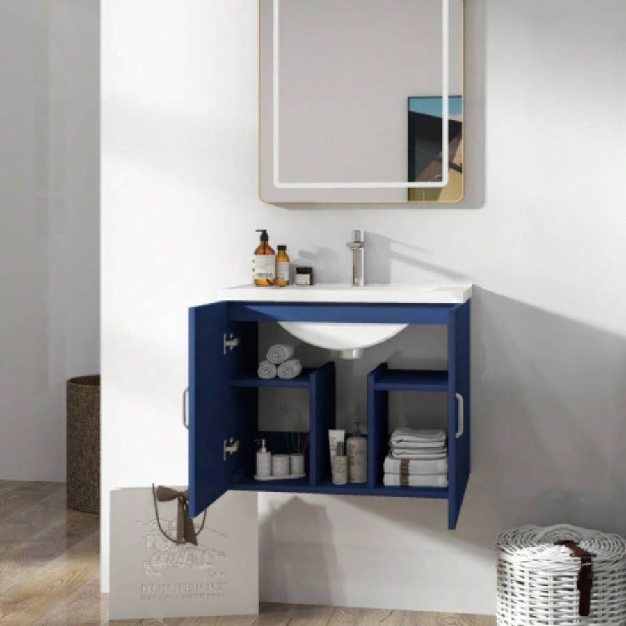 24 Floating Wall Mounted Bathroom Vanity with White Porcelain Sink and Soft Close Doors