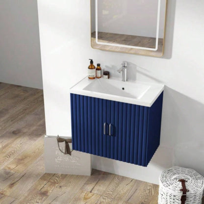 24 Floating Wall Mounted Bathroom Vanity with White Porcelain Sink and Soft Close Doors