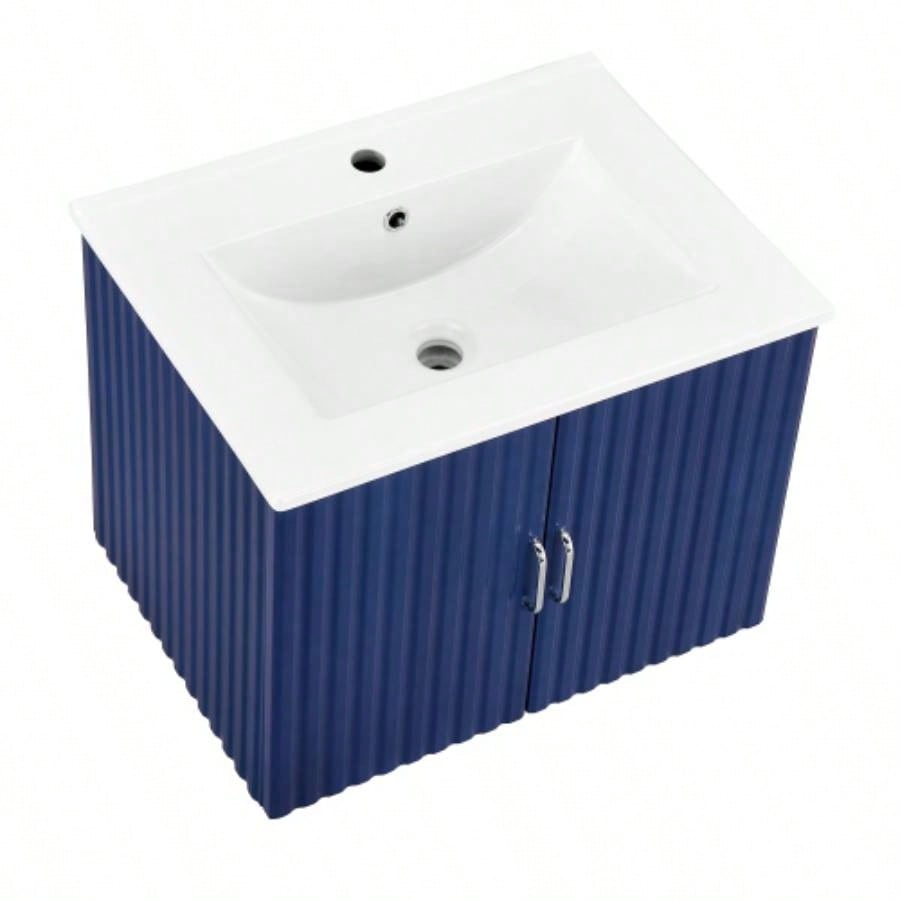 24 Floating Wall Mounted Bathroom Vanity with White Porcelain Sink and Soft Close Doors