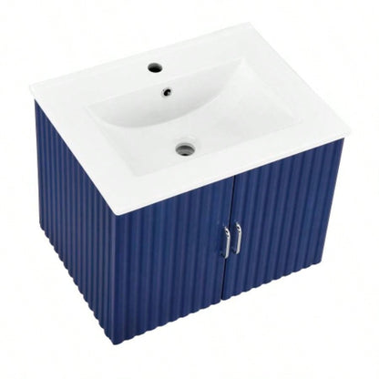 24 Floating Wall Mounted Bathroom Vanity with White Porcelain Sink and Soft Close Doors