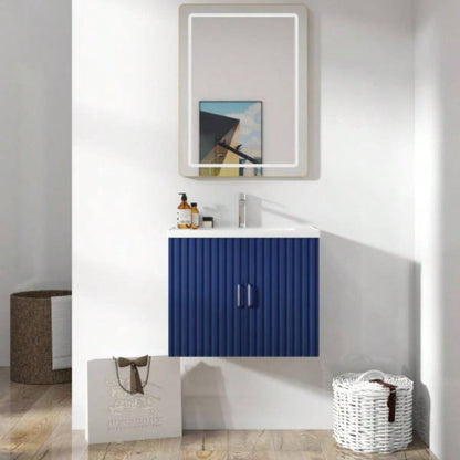 24 Floating Wall Mounted Bathroom Vanity with White Porcelain Sink and Soft Close Doors