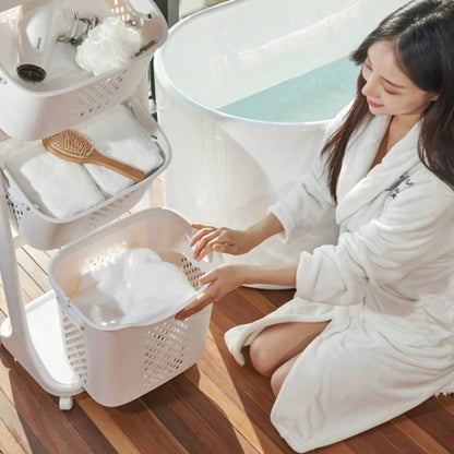 4 - Tier Laundry Hamper Sorter, Laundry Storage Organizer with Wheels Removable Rolling Laundry Baskets, Bathroom Cart Dirty Clothes, White