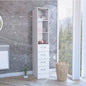 Linen Cabinet 68 H, Three Shelves, Four Drawers and Metal handles, White