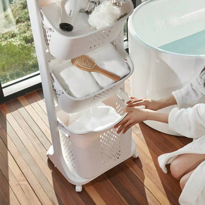 4 - Tier Laundry Hamper Sorter, Laundry Storage Organizer with Wheels Removable Rolling Laundry Baskets, Bathroom Cart Dirty Clothes, White