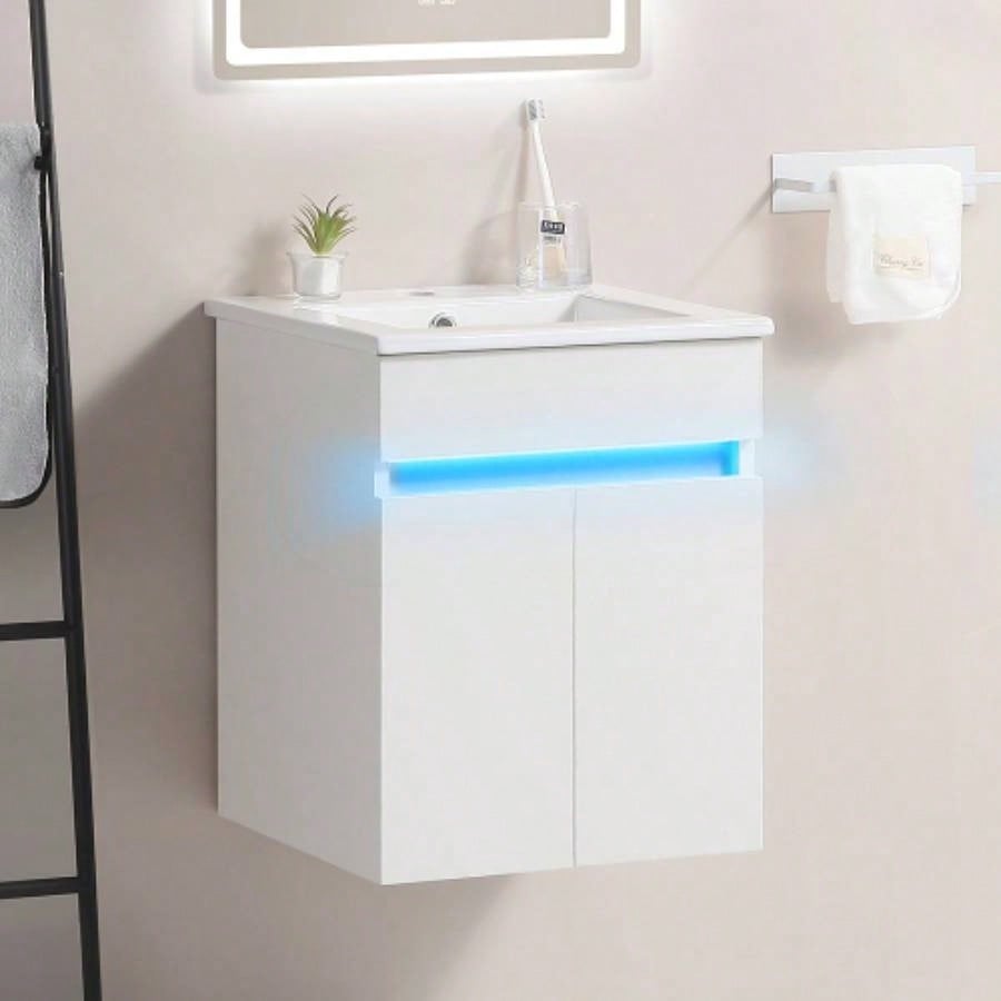 16 Bathroom Vanity with Sink, sensing light, Large Space Storage Small Space, Wall Mounted Bathroom Vanity Cabinet, White