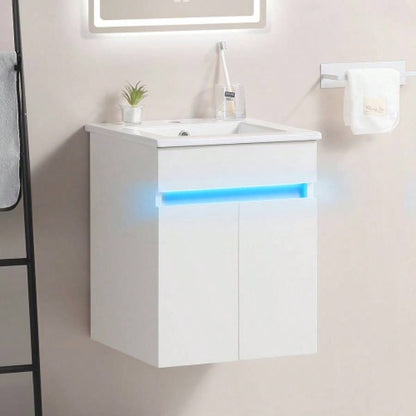 16 Bathroom Vanity with Sink, sensing light, Large Space Storage Small Space, Wall Mounted Bathroom Vanity Cabinet, White