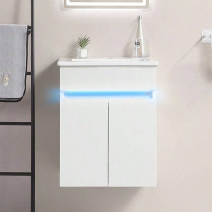 16 Bathroom Vanity with Sink, sensing light, Large Space Storage Small Space, Wall Mounted Bathroom Vanity Cabinet, White