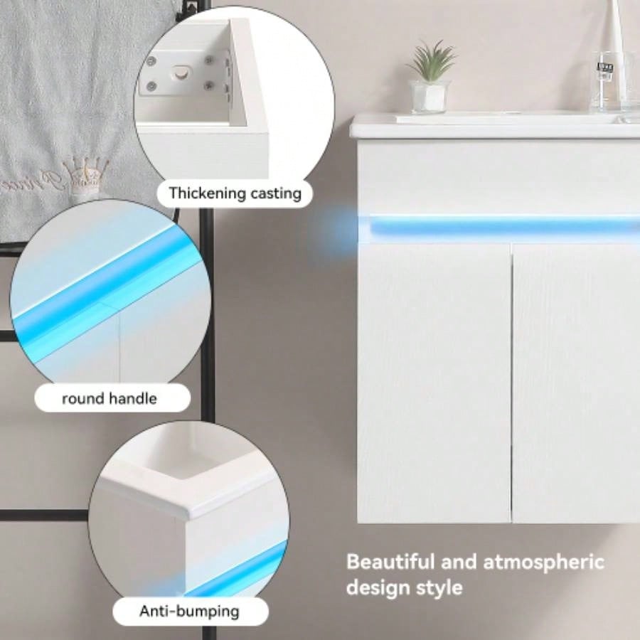 16 Bathroom Vanity with Sink, sensing light, Large Space Storage Small Space, Wall Mounted Bathroom Vanity Cabinet, White