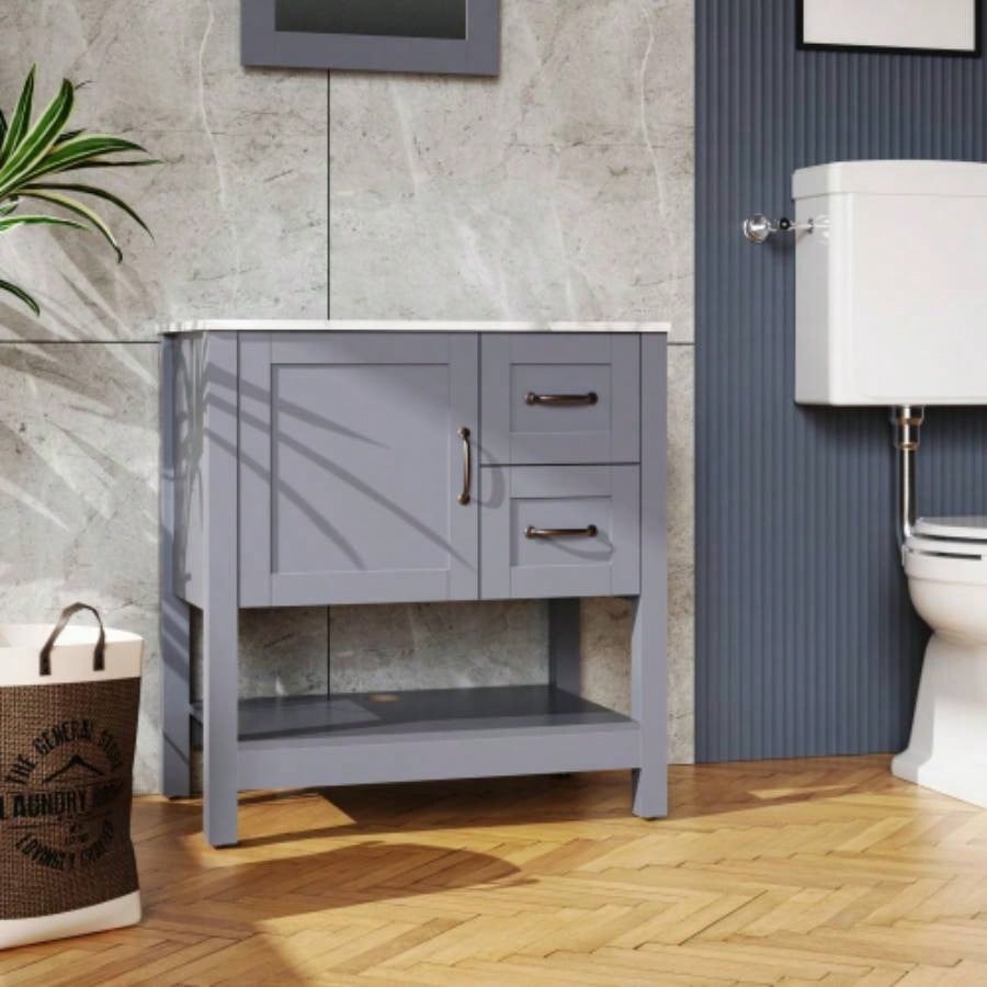 30in Gray Bathroom Vanity/ Mirror and Top Only