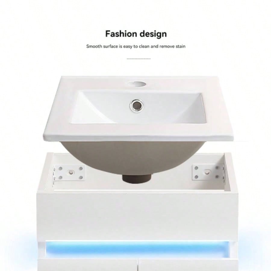 16 Bathroom Vanity with Sink, sensing light, Large Space Storage Small Space, Wall Mounted Bathroom Vanity Cabinet, White