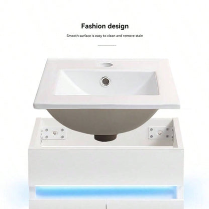 16 Bathroom Vanity with Sink, sensing light, Large Space Storage Small Space, Wall Mounted Bathroom Vanity Cabinet, White