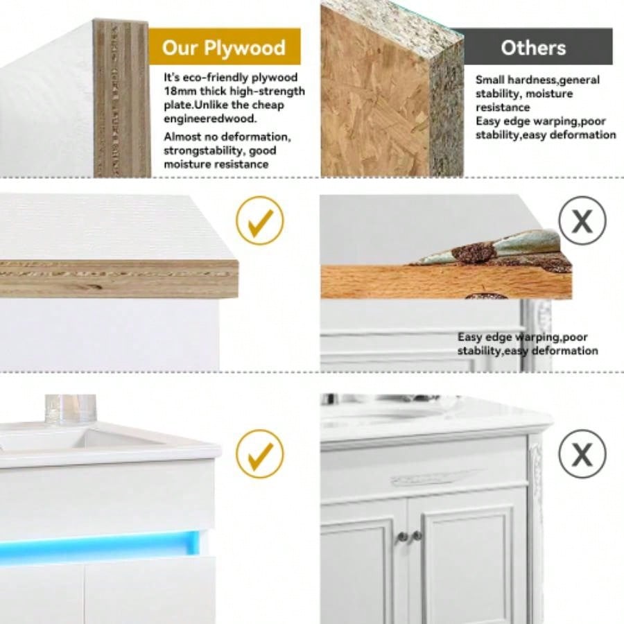 16 Bathroom Vanity with Sink, sensing light, Large Space Storage Small Space, Wall Mounted Bathroom Vanity Cabinet, White