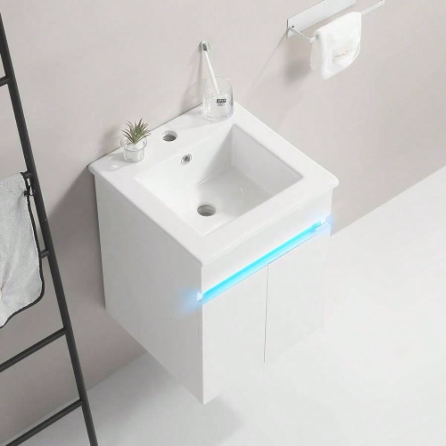 16 Bathroom Vanity with Sink, sensing light, Large Space Storage Small Space, Wall Mounted Bathroom Vanity Cabinet, White