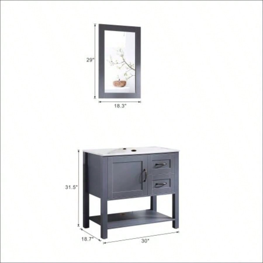 30in Gray Bathroom Vanity/ Mirror and Top Only