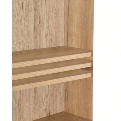 Bathroom Wall Cabinet with Double - Door, Bottom Shelf, Wavy - Patterned Doors, Adjustable Inner Shelf, Easy Installation, White Natural Wood