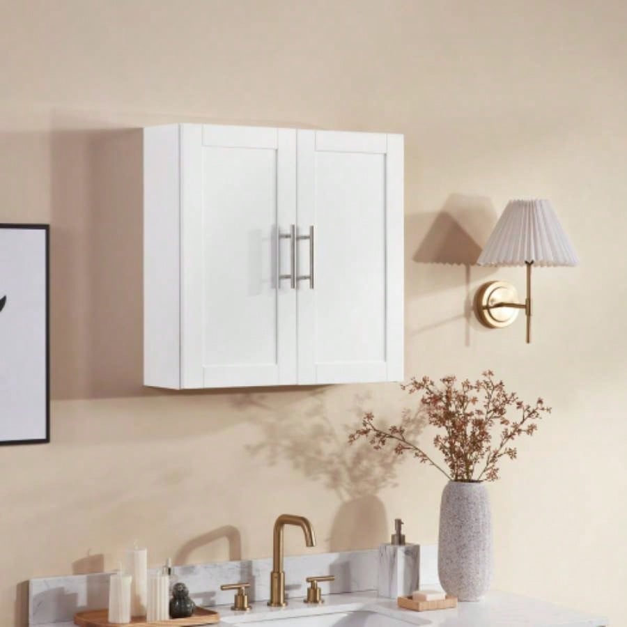 Wood Hanging Cabinet with Doors and Shelves