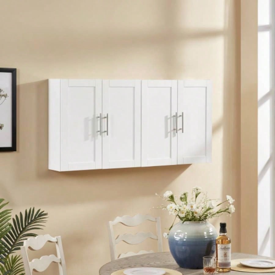 Wood Hanging Cabinet with Doors and Shelves