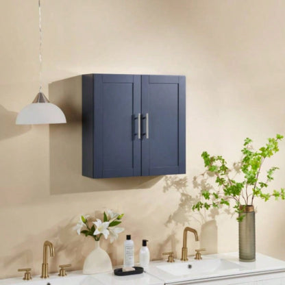 Wood Hanging Cabinet with Doors and Shelves