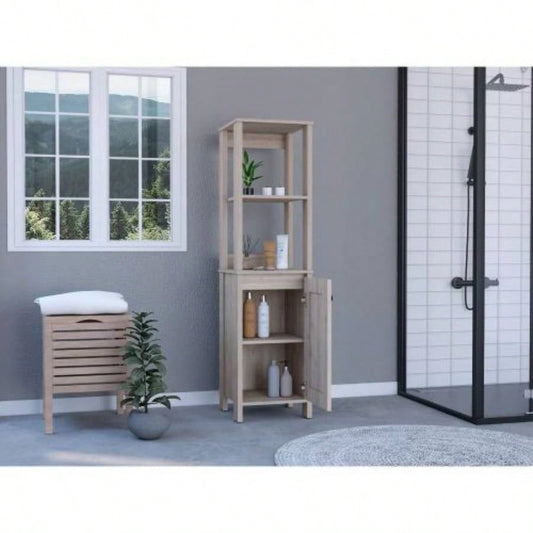 Linen Cabinet Jannes, Two Open Shelves, Single Door, Light Gray