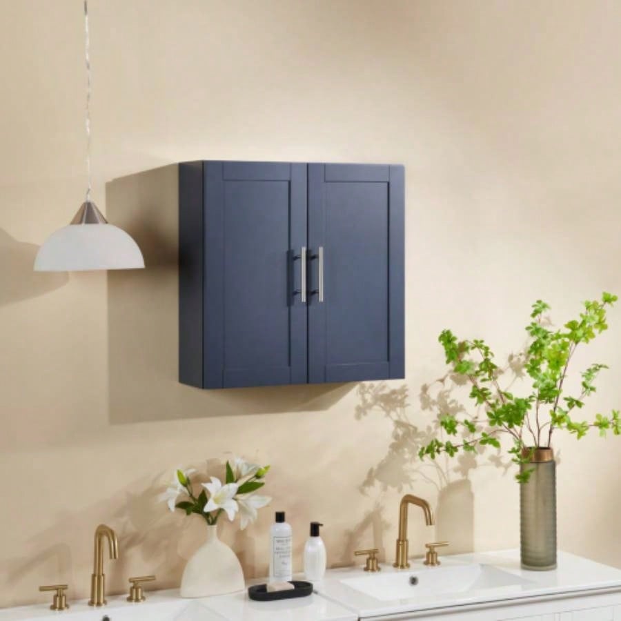 Wood Hanging Cabinet with Doors and Shelves