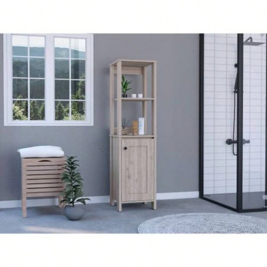 Linen Cabinet Jannes, Two Open Shelves, Single Door, Light Gray