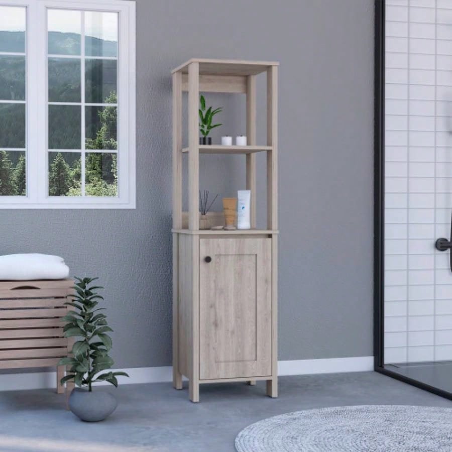 Linen Cabinet Jannes, Two Open Shelves, Single Door, Light Gray